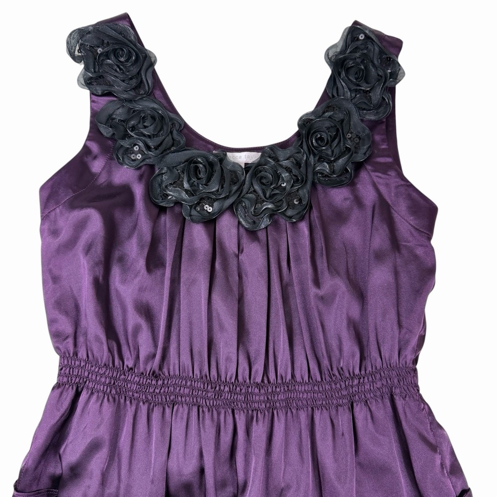 Rebecca Taylor Floral Silk Dress Purple Black Womens Size Medium 100% Silk Italy